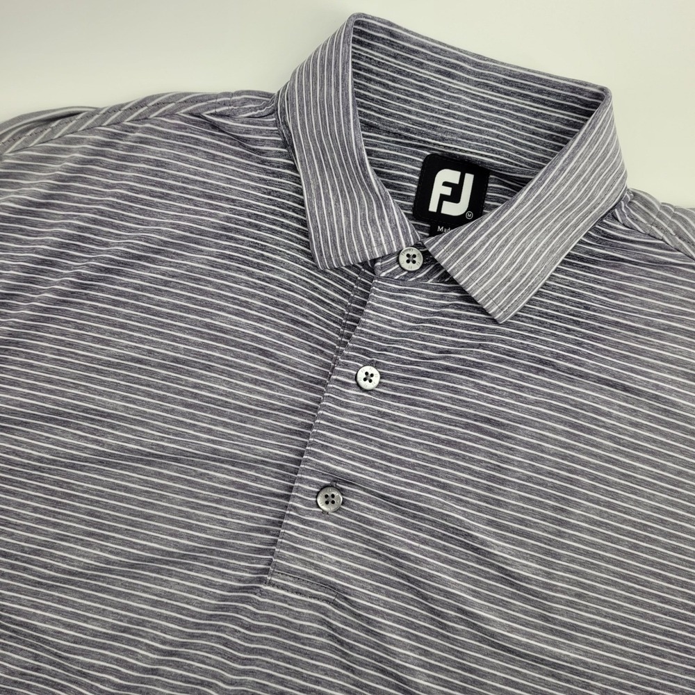 FootJoy Mens M Gray Striped Short Sleeve Golf Polo Shirt FJ Stretch Preppy